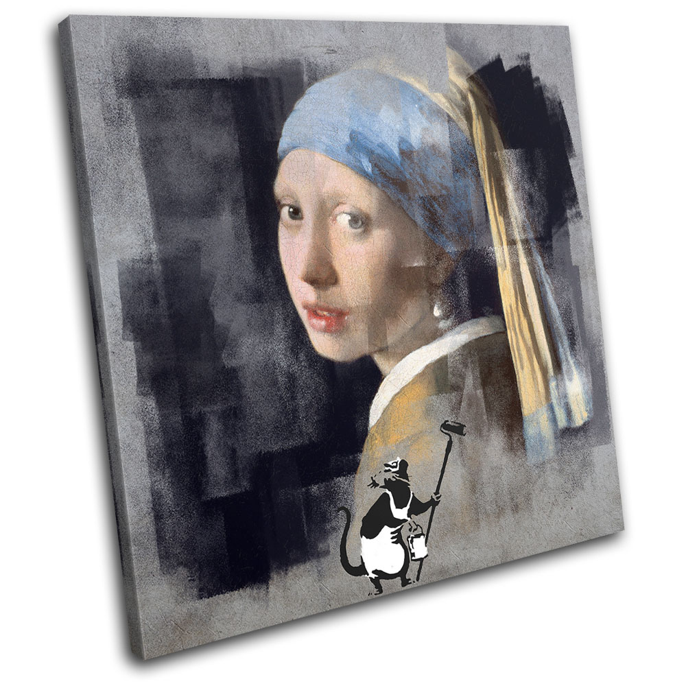 Girl Pearl Earring Banksy Painter Urban SINGLE Leinwand Kunst Bild