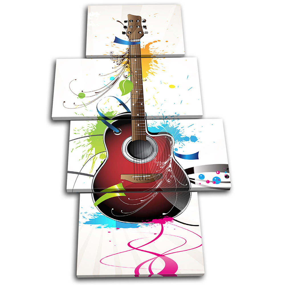 Acoustic Guitar Musical MULTI CANVAS WALL ART Picture Print VA