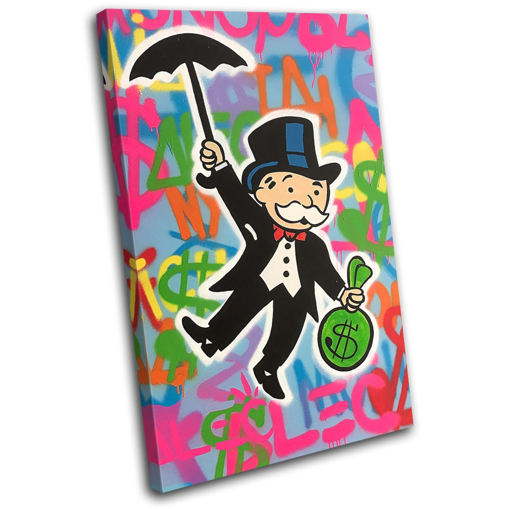 Monopoly Man Money Graffiti Urban Single Canvas Wall Art Picture Print Ebay