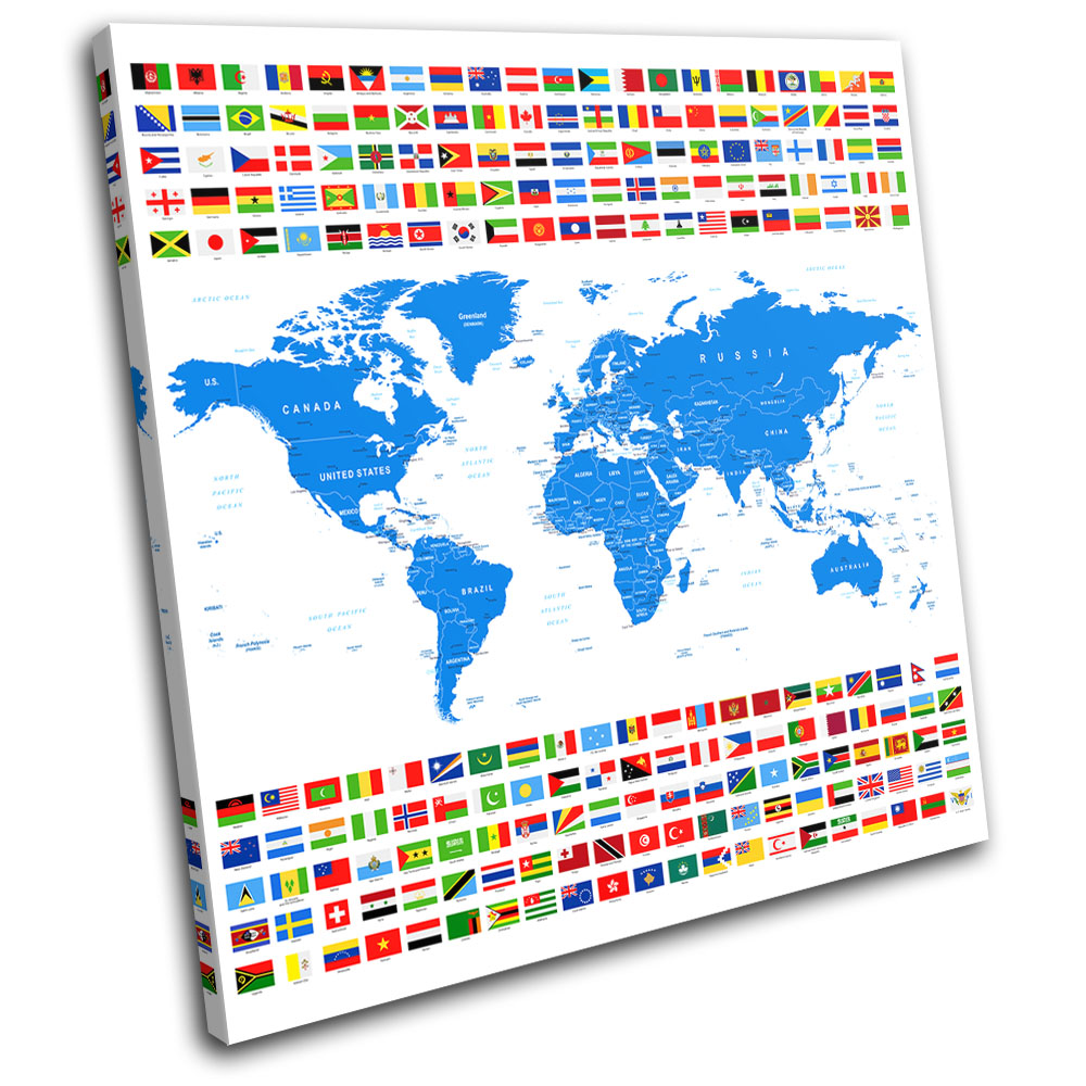 World Atlas Geography Globe Maps Flags Single Canvas Wall Art Picture Print Ebay