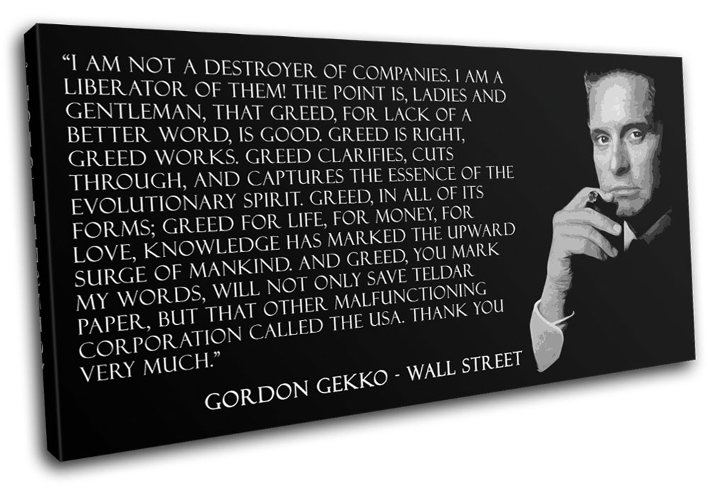 Wall Street Movie Quote Typography SINGLE CANVAS WALL ART Picture Print