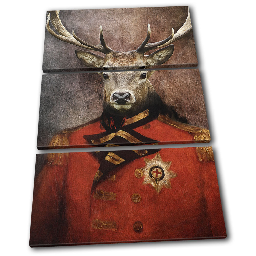 Stag Deer Old Vintage Painting Animals TREBLE CANVAS WALL ART Picture