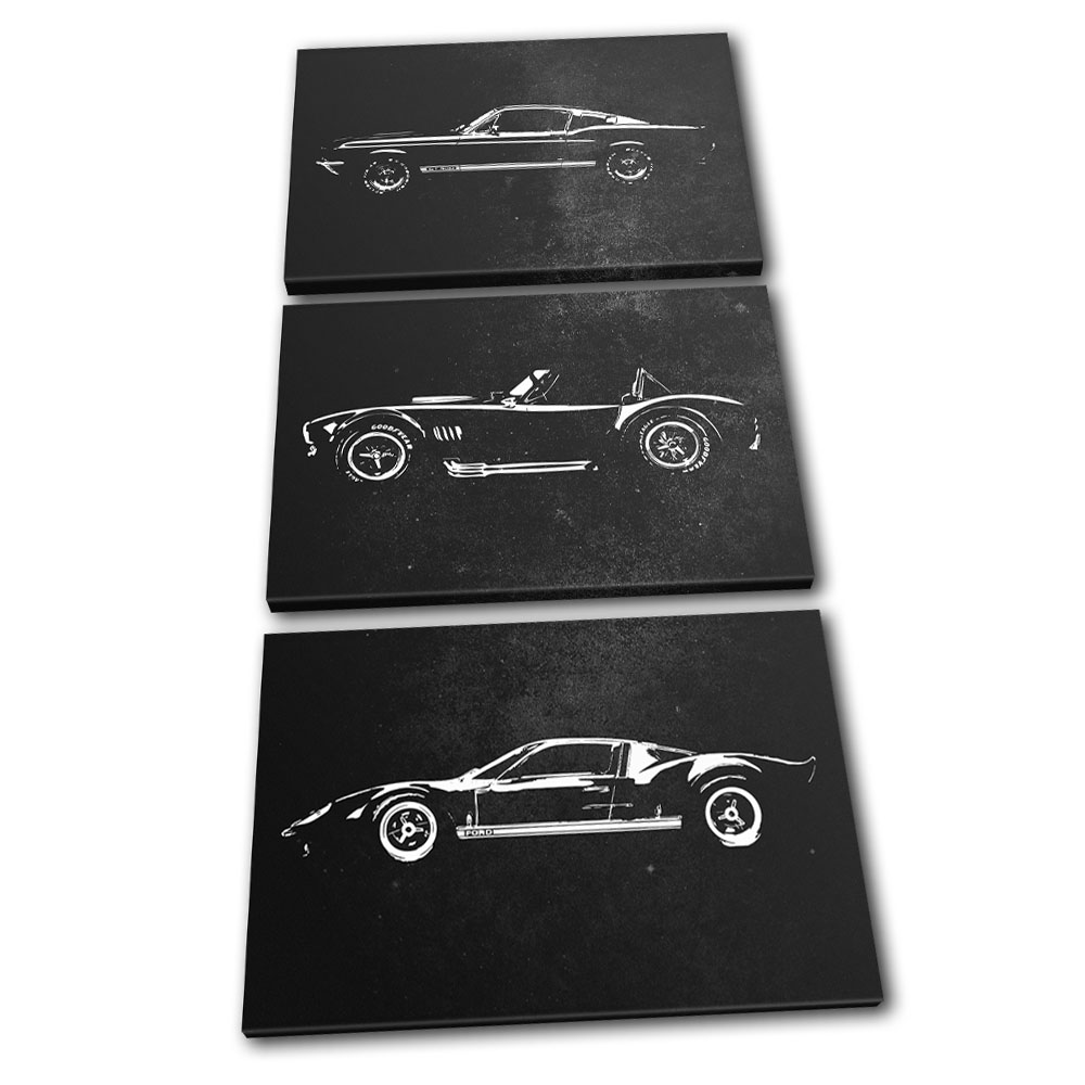 Ford Mustang Shelby Car TREBLE CANVAS WALL ART Box Framed Picture