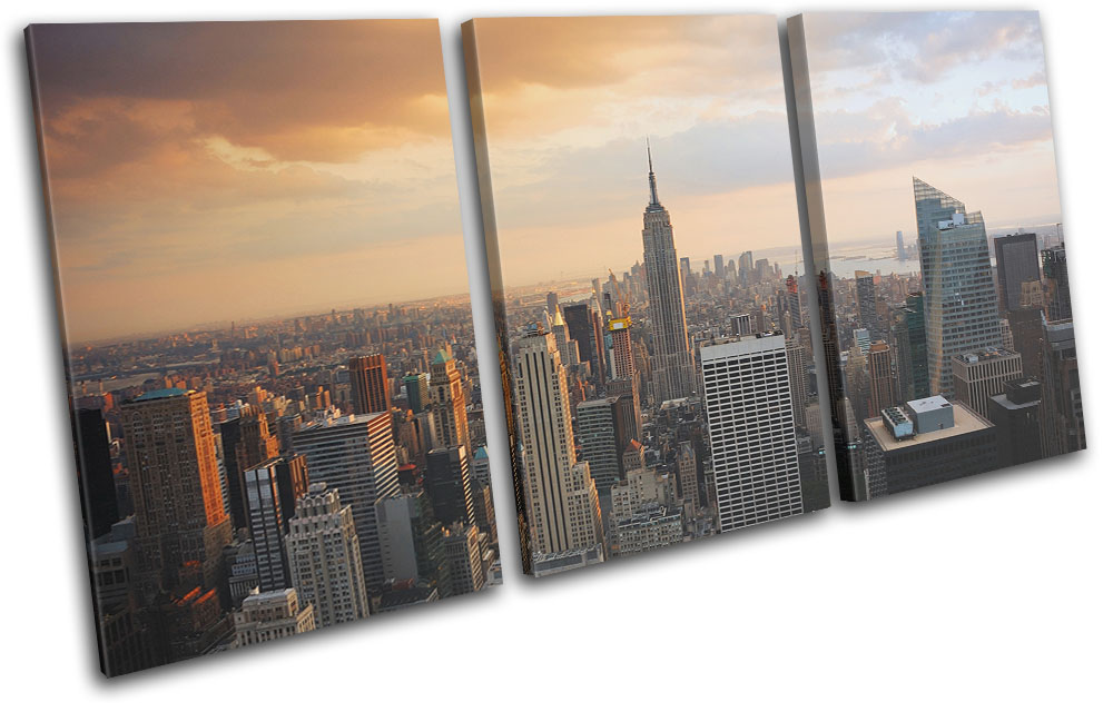 Tableau New York Skyline – Triptyque Toile Encadrée – Prêt à Accrocher