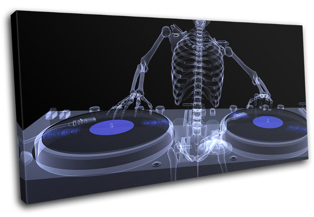 Skeleton Turntables Decks Mixing DJ Club SINGLE Leinwand Kunst Bild drucken