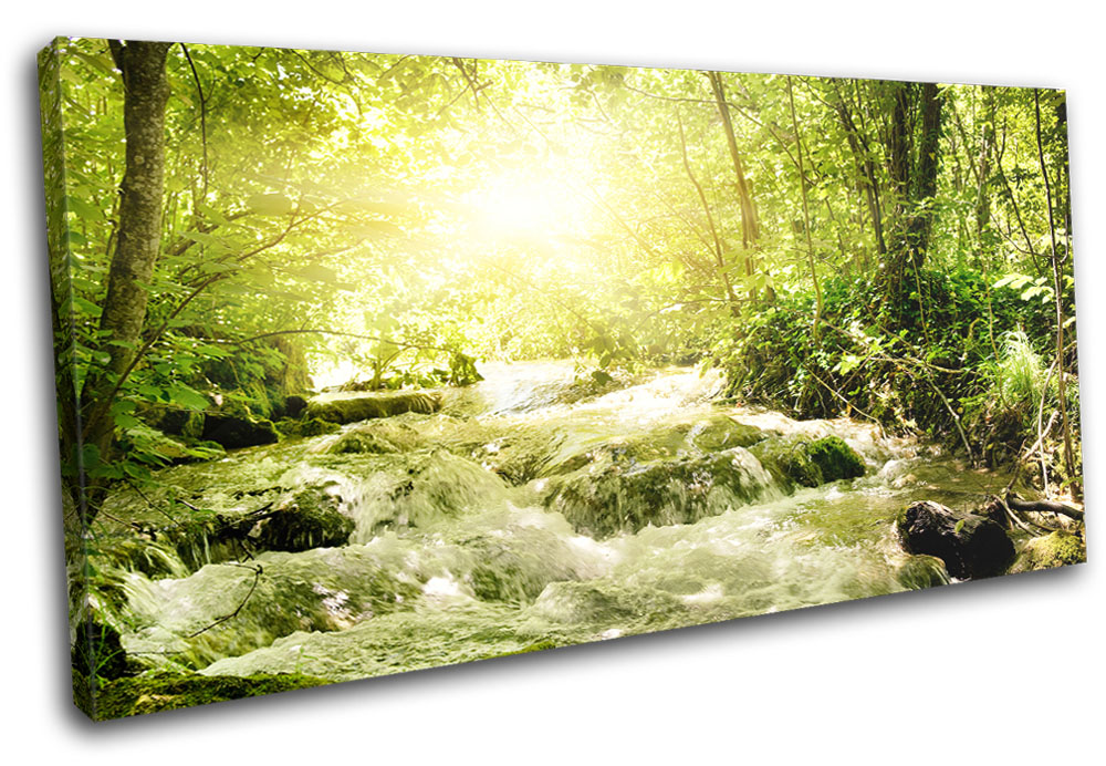 Forest Woodland Waterfall River CANVAS WALL ART MULTI Panel Print Picture